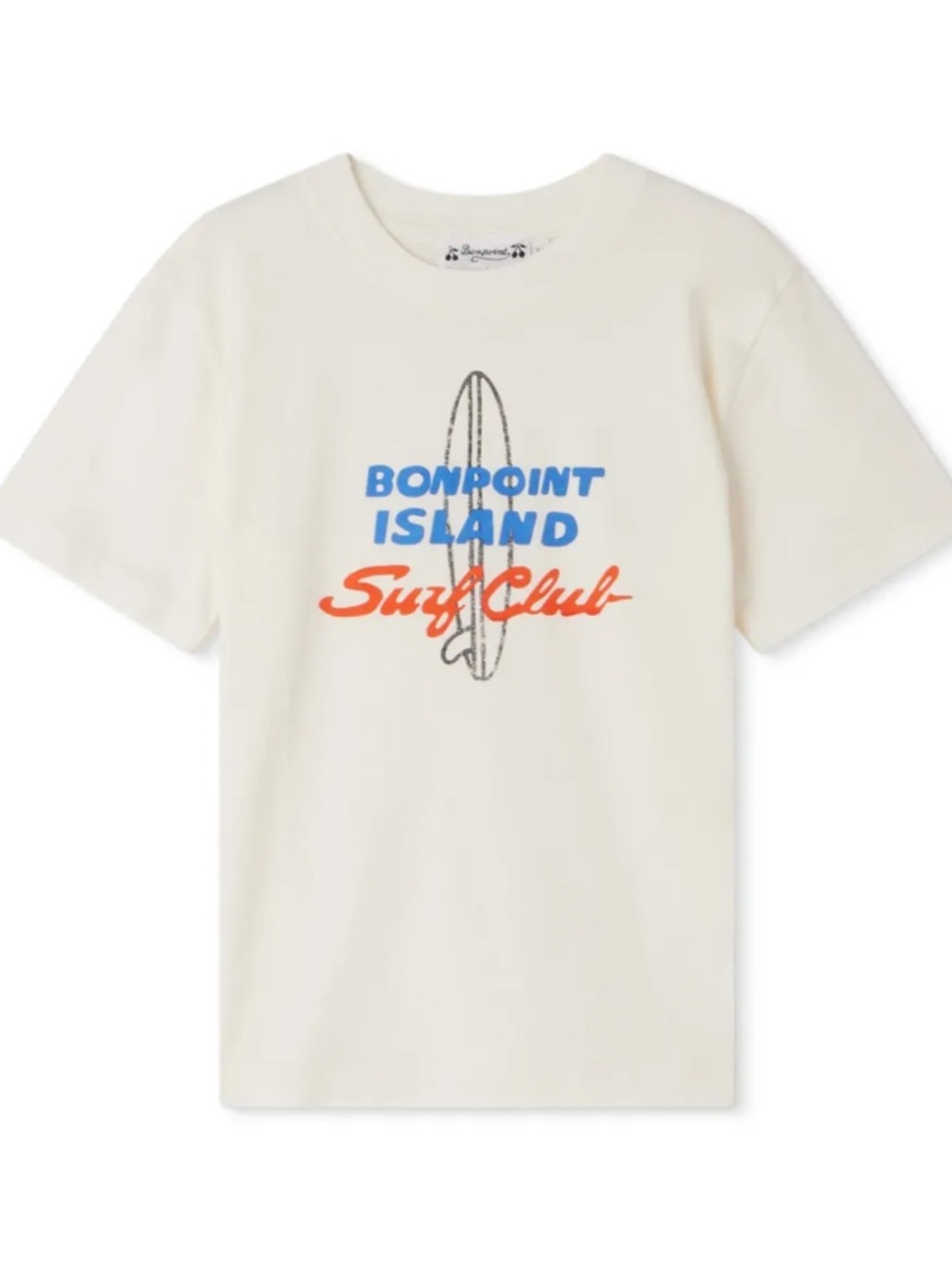 Bonpoint Cream Tee with Blue and Orange Surf Graphic